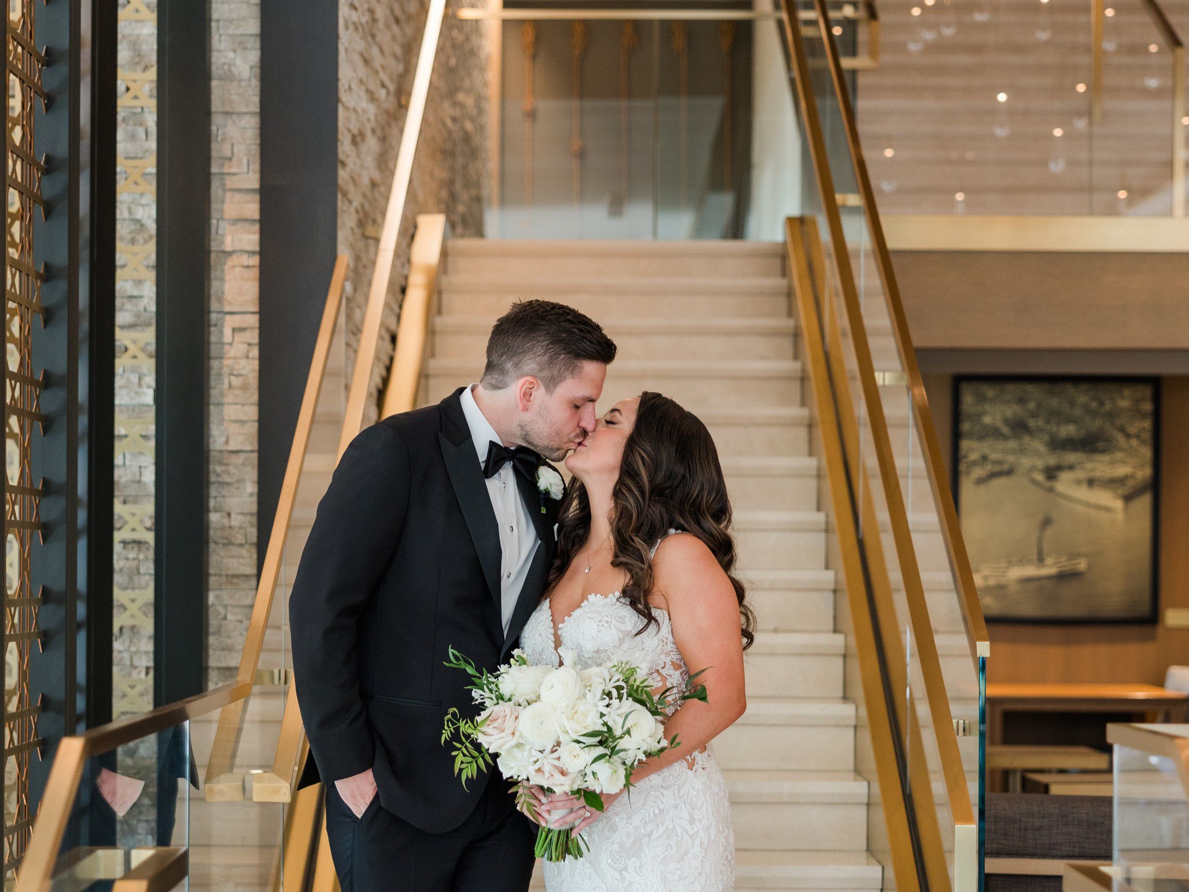 wedding couple embracing